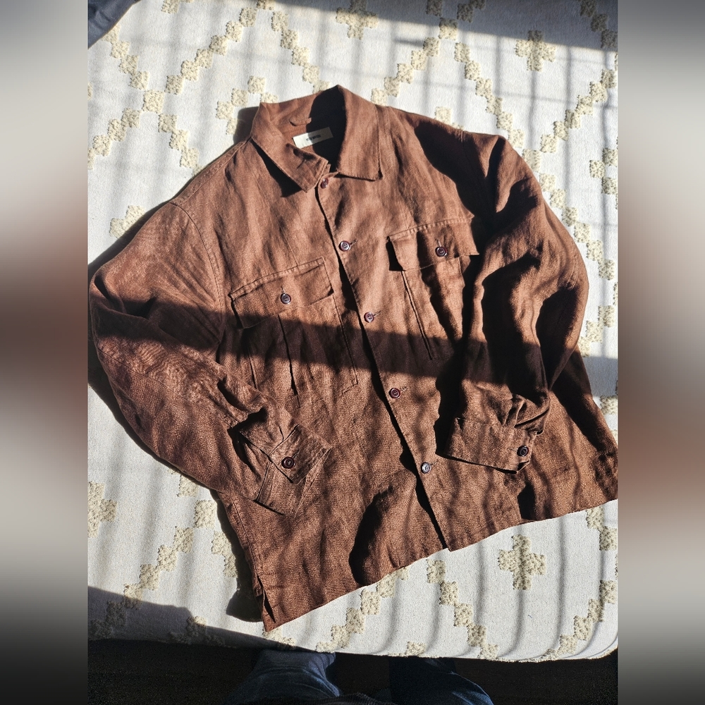 Buck Mason Loomed Linen Fatigue Shirt in Espresso